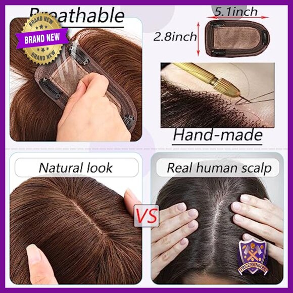 6 Inch Human Hair Topper with Bangs for Thinning Hair, Silk Base main image 5